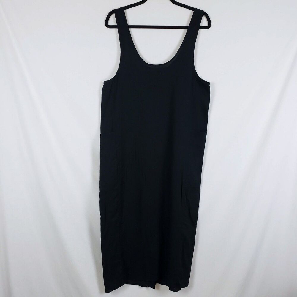 Urban Outfitters Linen Minimalist Lagenlook Dress Womens M Button Down Black - Picture 4 of 7